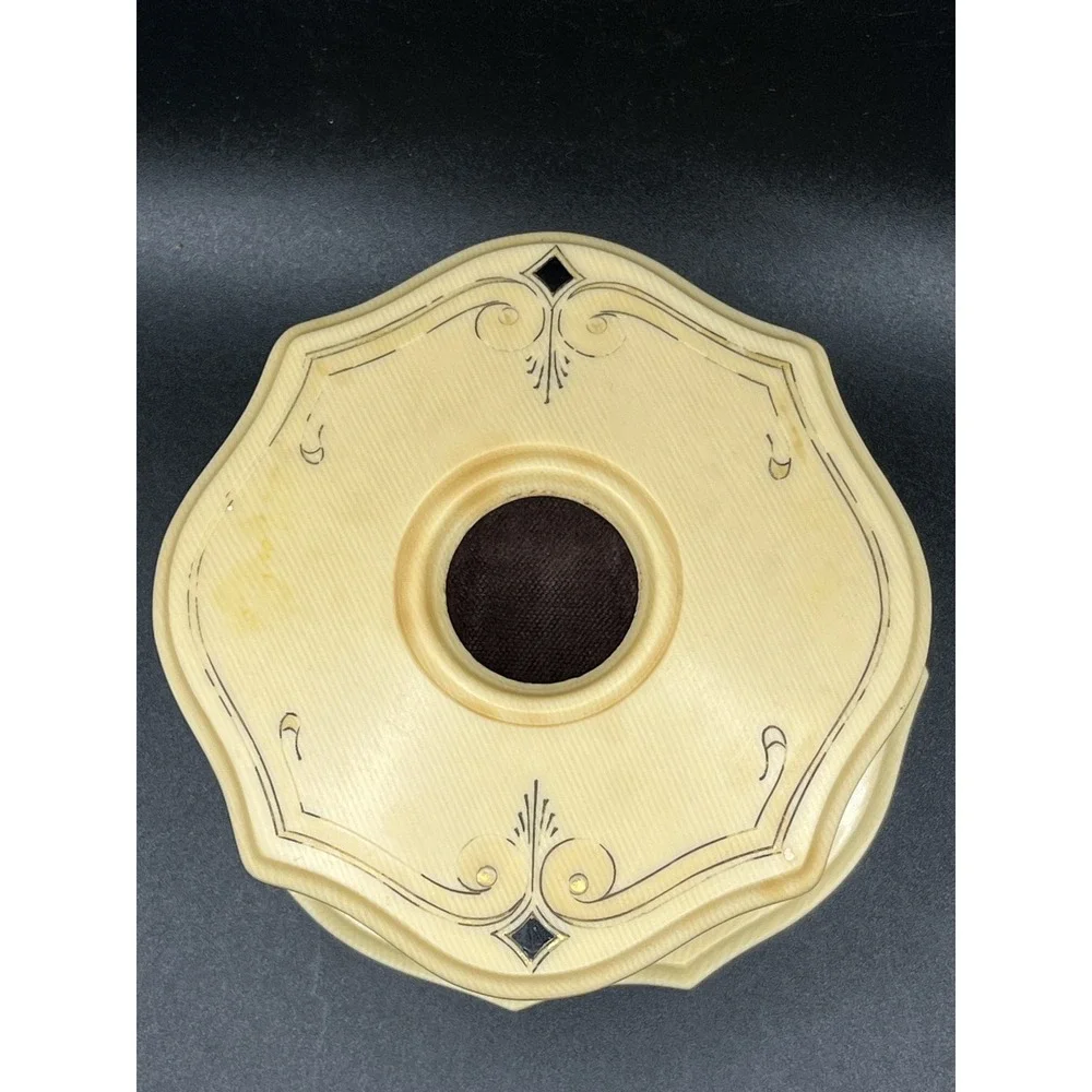 Vtg Antique Tan Celluloid Hair Receiver Vanity Dresser Decor Shabby Chic Octagon